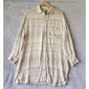 Dress Forum Shirt Dress Womens Small Train Of Thought Button Front Textured Tan